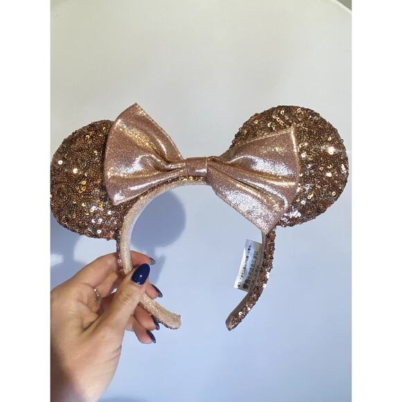Disney Parks Authentic Rose Gold Sequin Sparkly Minnie Ears - Picture 2 of 6